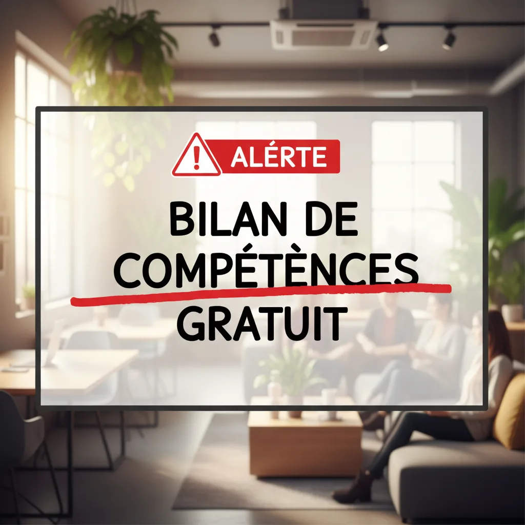 Une image avec marqué bilan de compétences gratuit , barré en rouge avec alerte